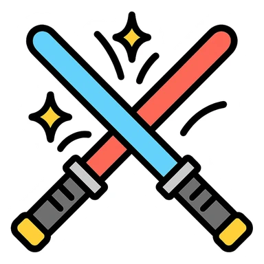 two lightsabers (one blue, one red) striking together, with stylized sparks and curved motion lines sticker