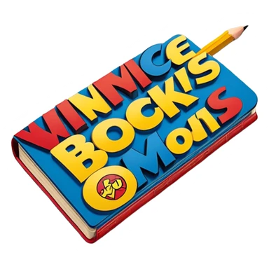Create a vibrant emoji representing comic books and graphic novels as an art form. The design should feature a large, open comic book with vintage comic panels on the pages. Include a pencil (without a hand) gently writing text or sketching on the pages. The comic panels should have bold lines and retro-style artwork with classic comic book visuals. Use bright, energetic colors like red, yellow, and blue to evoke excitement and creativity. The overall design should feel dynamic, vintage, and artistic. Make the background transparent. sticker