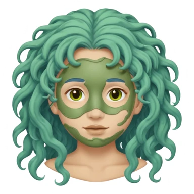 messy green clay mask curly long blue hair sticker