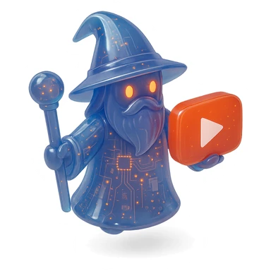 wizard with YouTube play button, glossy circuit style sticker