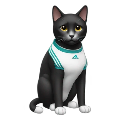 Black and white cat with adidas sportwear sticker