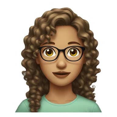 Girl green eyes wavy curly brown long short hair glasses down on nose  sticker