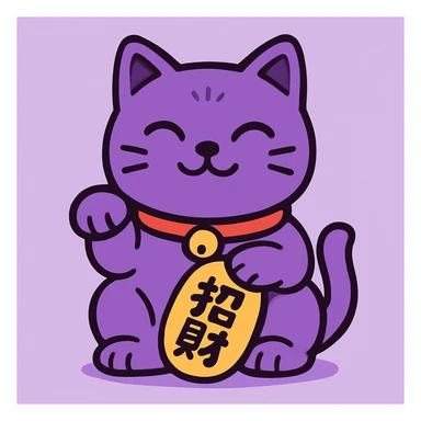 Purple Chinese lucky cat in a flat toon style  sticker