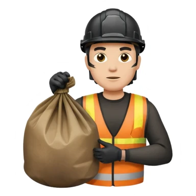 garbage man with black helmet holding garbage  sticker