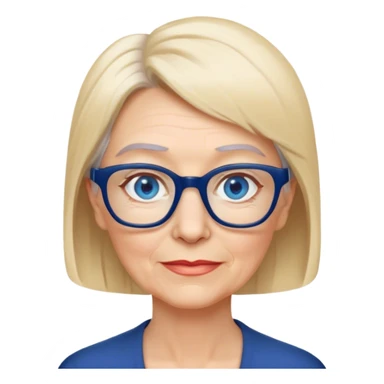 older Woman with short straight blonde hair, navy blue glasses and blue eyes sticker