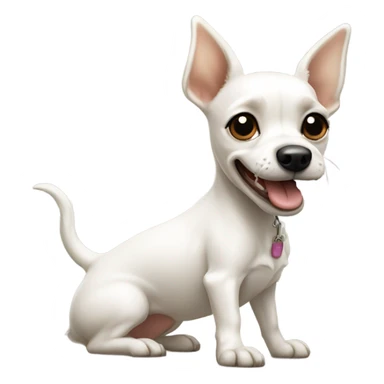 white toy terrier dog, one ear stands up and the other is bent sticker