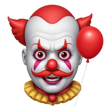 Angry clown — furrowed brow, mustache, tiny hat, hold red balloon sticker