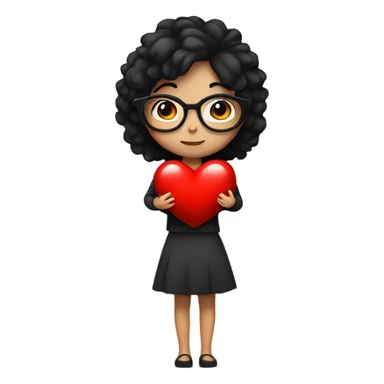 girl with black hair and glasses hugging a red heart  sticker