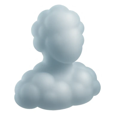 person made entirely of white fluffy convex clouds, shoulder up, front view, matte glass style sticker
