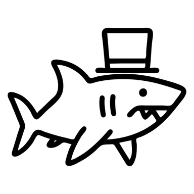 shark with a top hat, outlined icon sticker