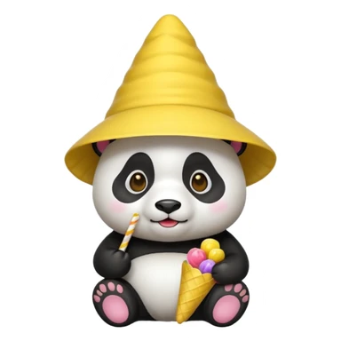 panda with yellow conical hat, candy sticker