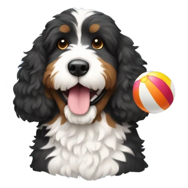Bernedoodle holding beach ball sticker