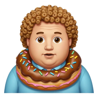 Fat man with donuts and curly hair  sticker