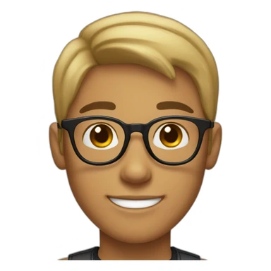 A light skin boy with short hair and light skin wearing small black-rimmed round glasses smiling sticker