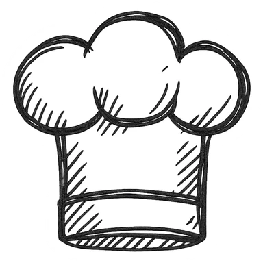 a chief's hat, hand-drawn black outline style, simple, clear lines sticker