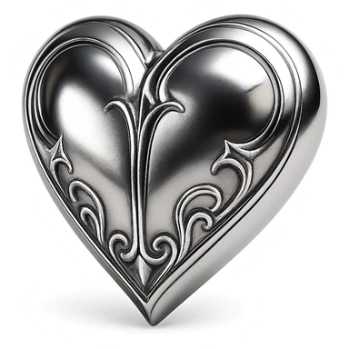 silver goth heart, metallic, gothic, dramatic, 3D chrome style, no text sticker