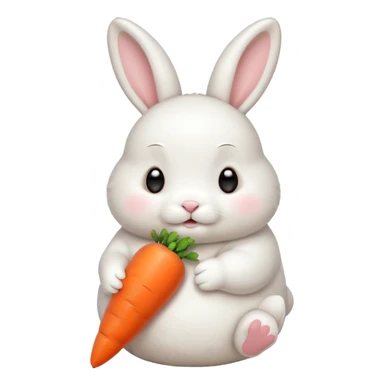 A chubby bunny thats cute and cuddly eating a mini carrot sticker
