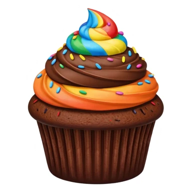 chocolate cupcake with chocolate frosting only, rainbow sprinkles sticker