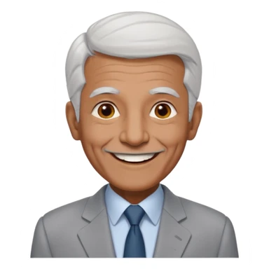 70 yr old man, very short & thin white hair, pakistani, light grey business suit, big smile, dark skin, no facial hair
 sticker