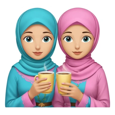 Turkish beautiful finish Konya three girls blue eyes with pink rose and turkis butter yellow hijab islamic dress and had on her hand turkish coffee   sticker