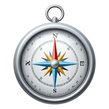 The standard iOS compass emoji 🧭 with a white ribbon threaded through the metal loop at the top of the compass sticker