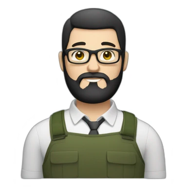 white overweight man, full black beard, straight and combed black hair, square glasses, olive-green eyes, sticker