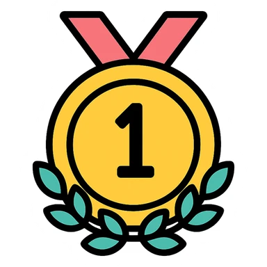 gold top category badge with colorful elements, elegant minimalist flat design, award badge style, 2D flat vector, trending icon look, soft shadows, no text, isolated on white background, perfect for commercial use sticker