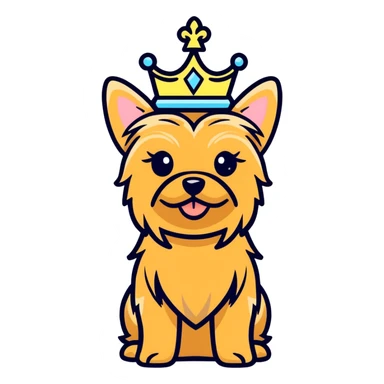 Golden cute yorkie with princess crown sticker