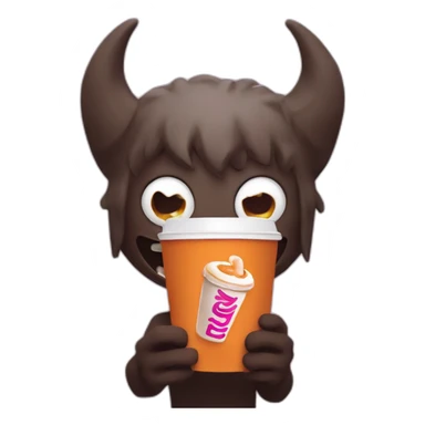 a demon holding a dunkin donuts coffee cup sticker