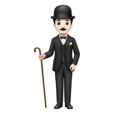 Charlie Chaplin with bowler hat, small mustache, suit, cane, and classic pose sticker