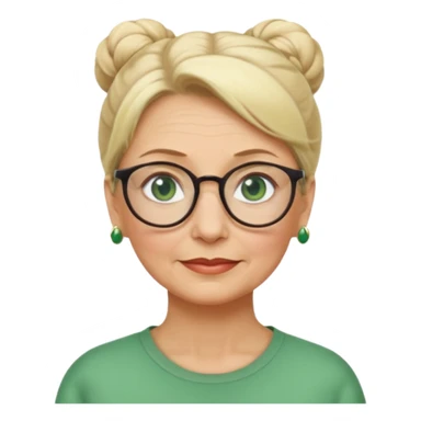 older teacher with blonde bun green eyes and glasses sticker