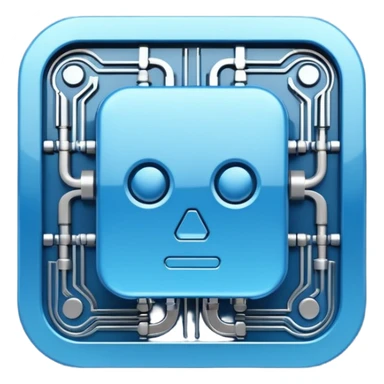 3D blue style icon representing artificial intelligence, stylized digital circuit patterns, futuristic and clean, no text/letters/acronyms. No background. sticker