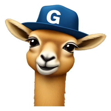 vicuna wearing cap with the letter G sticker