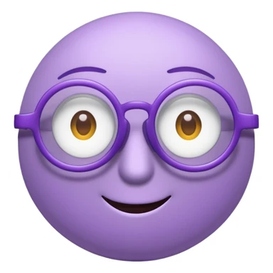 A 3D cartoon lavender-purple round spectacle with thin circular rims, clear lenses, soft shadow. sticker