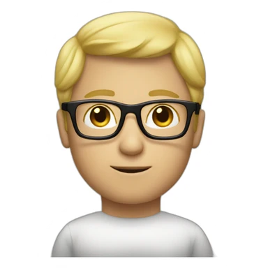 a man with blond hair with black glasses, small smile, with the body sticker