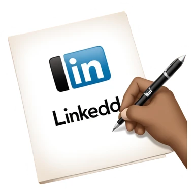 A hand writing a paper with the LinkedIn logo on it sticker