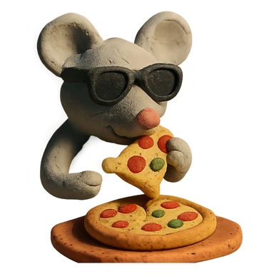 mouse wearing sunglasses eating a pizza sticker