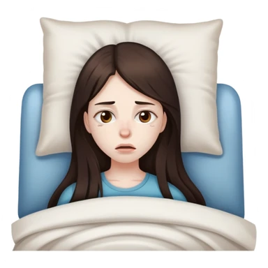 girl with long dark brown hair and pale skin sick and tired and hungover sticker