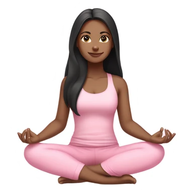 Brunette long black hair yoga beautiful girl in light pink pink pink clothes sitting on a yoga mat sticker
