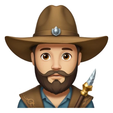 Bearded figure — large brown hat with horn, tattoo on face sticker
