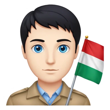 white guy blue eyes black hair holding italian flag sticker