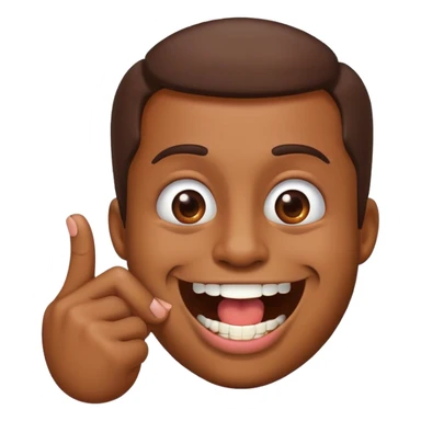 an emoji with a finger in his mouth smiling and showing his teeths  sticker
