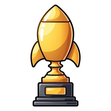 golden rocket award trophy, shiny gold metallic sticker