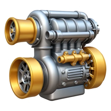 Emoji icon of a turbocharged engine with spark effects and metallic shine sticker