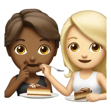 two girls blond and brunette eating tiramisu sticker