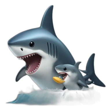 a shark eating a penguin in perpendiculaire position sticker