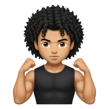 a pretty bratz guy with curly black hair with big muscles and shaggy hair in a tight black tee sticker