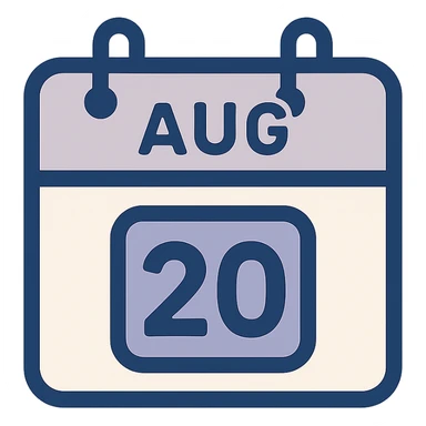 calendar icon with August 20 highlighted, modern look sticker