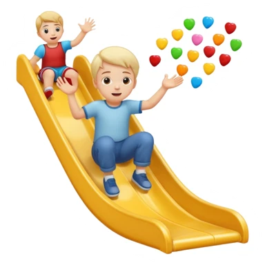 un niño blanco tirandose por un tobogan con dulces en las manos sticker