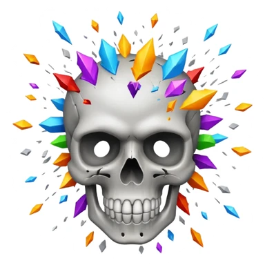 skull with exploding head, dynamic explosion with colorful fragments, emoji style sticker